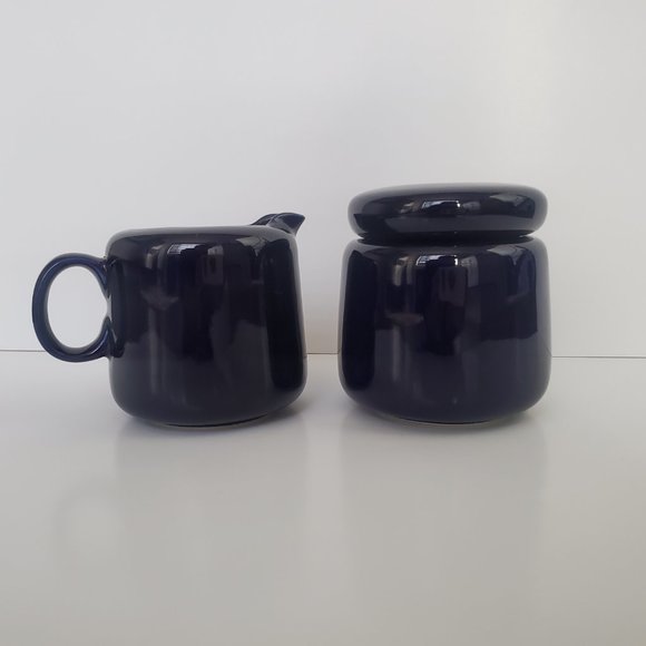 Minimalist Modernist Cream & Sugar server set Glossy Dark Navy Blue Sleek - Picture 2 of 9